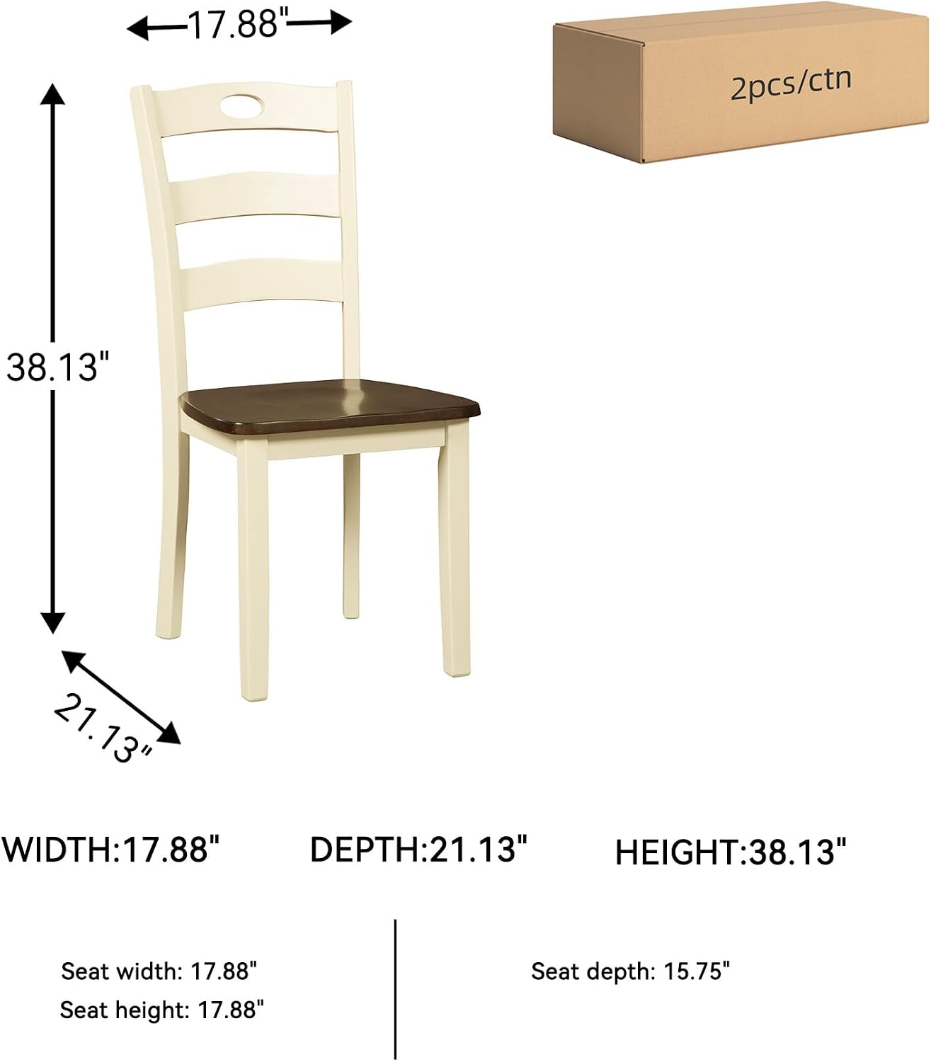 Signature Design by Ashley Woodanville 18" Cottage Ladderback Dining Chair, 2 Count, Cream & Brown
