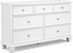 Signature Design by Ashley Fortman Casual Dresser with 7 Storage Drawers and Tapered Feet, Round Metal Knobs" Satin Nickel-tone, Wood, 36" High, White