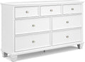 Signature Design by Ashley Fortman Casual Dresser with 7 Storage Drawers and Tapered Feet, Round Metal Knobs" Satin Nickel-tone, Wood, 36" High, White