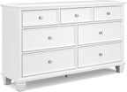 Signature Design by Ashley Fortman Casual Dresser with 7 Storage Drawers and Tapered Feet, Round Metal Knobs" Satin Nickel-tone, Wood, 36" High, White