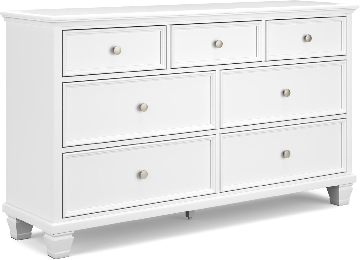 Signature Design by Ashley Fortman Casual Dresser with 7 Storage Drawers and Tapered Feet, Round Metal Knobs" Satin Nickel-tone, Wood, 36" High, White