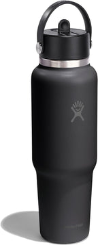Hydro Flask Travel Water Bottle - Insulated Stainless Steel - Wide Straw Lid, Non Spill, Leakproof in 40 Oz Tonal Black