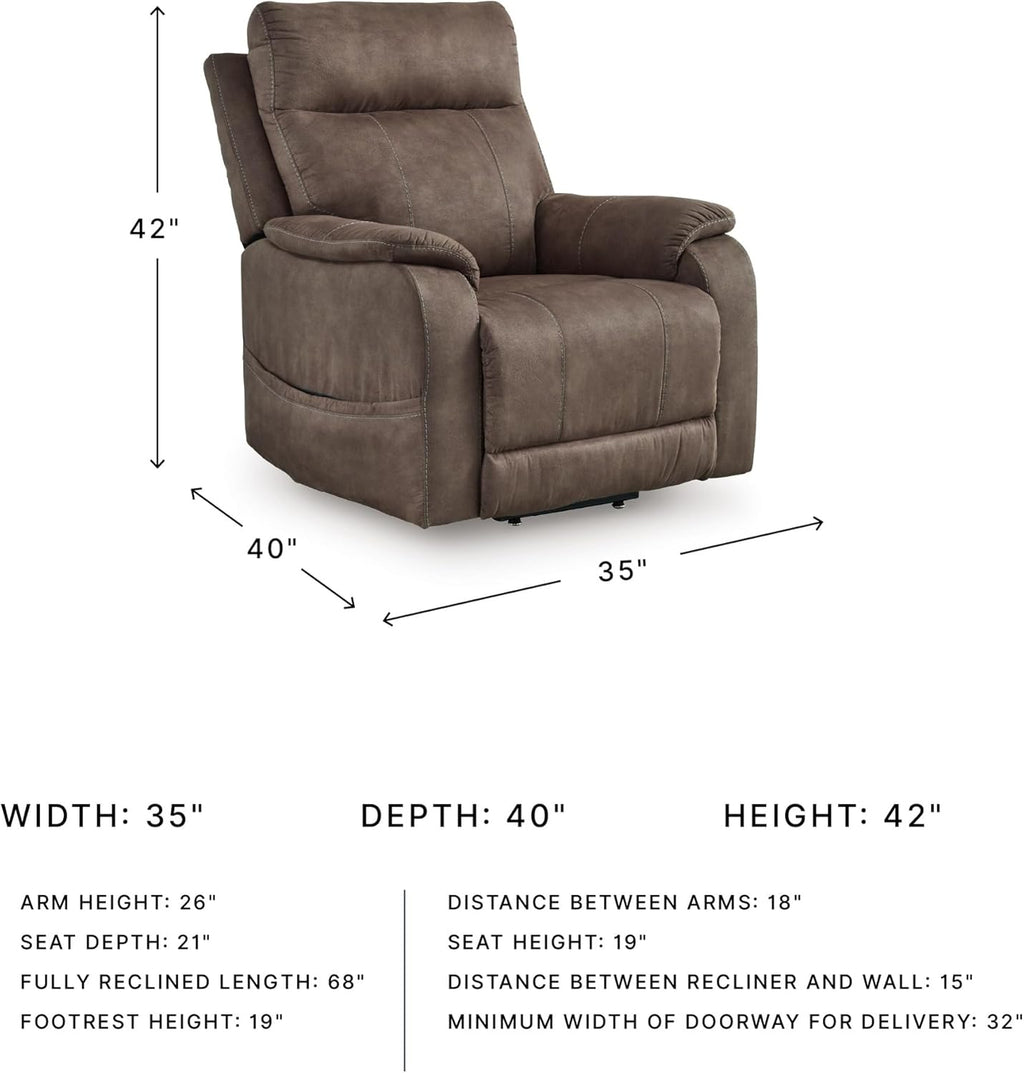 Signature Design by Ashley Crestmeade Modern Dual Motor Power Lift Recliner with Adjustable Backrest, USB Ports, Heat and Massage Function, Dark Brown