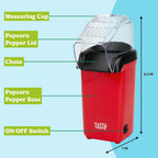Tasty Hot Air Popcorn Popper, Healthy and Delicious Popcorn in Minutes, Fast and Easy-to-Use, Built-In Measuring Cup and Butter Warmer, 8 Cups, Red
