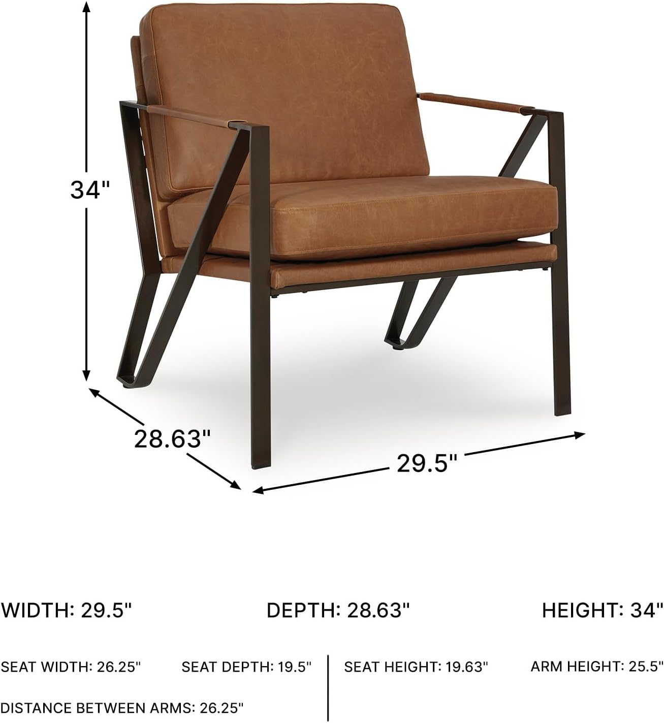 Signature Design by Ashley Garronmont Mid-Century Modern Leather Accent Chair with Metal Frame, Light Brown & Metallic