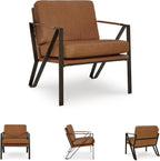 Signature Design by Ashley Garronmont Mid-Century Modern Leather Accent Chair with Metal Frame, Light Brown & Metallic