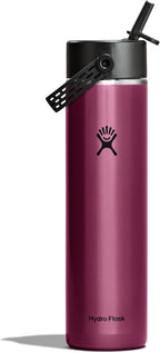 Hydro Flask 24 Oz Lightweight Wide Straw Lid - Insulated Stainless Steel Water Bottle - Hiking, Commuting Garnet Red