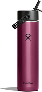 Hydro Flask 24 Oz Lightweight Wide Straw Lid - Insulated Stainless Steel Water Bottle - Hiking, Commuting Garnet Red