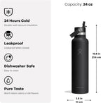 Hydro Flask Water Bottle - Insulated Stainless Steel - Straw Lid, Non Spill, Leakproof in 24 Oz Harbor Blue