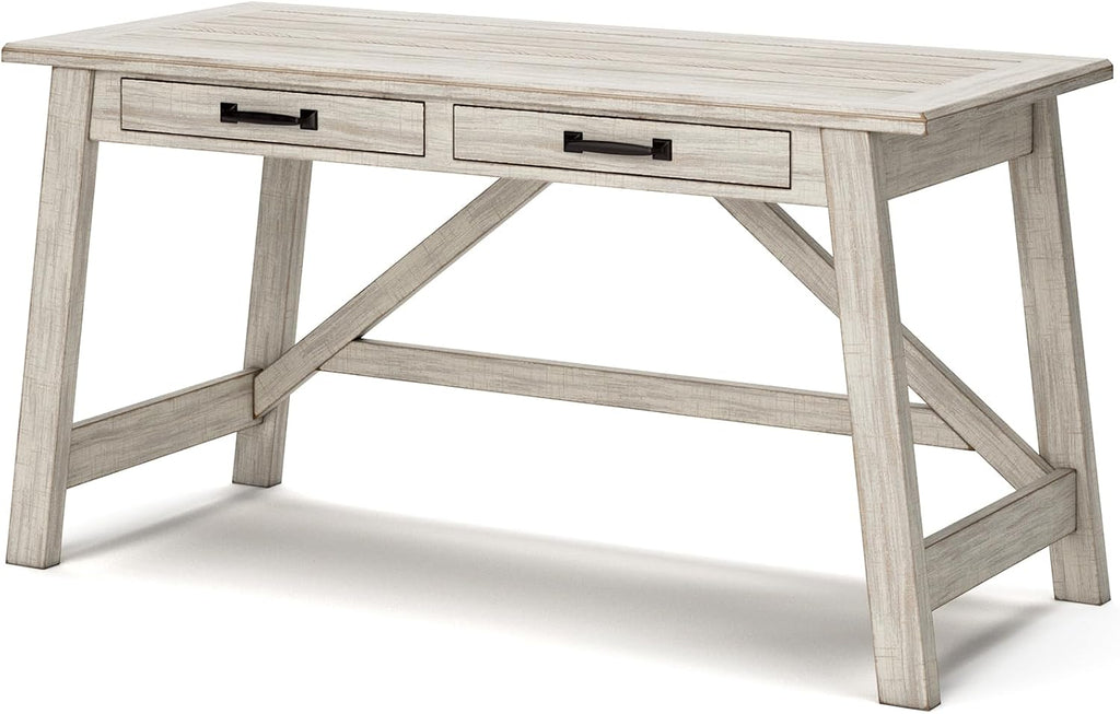 Signature Design by Ashley Carynhurst Farmhouse Large Leg Home Office Desk, 2 Storage Drawers, Vintage Bronze Hardware, Wood, 60.25" Wide, Antique White