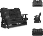 Signature Design by Ashley Hyland Wave Modern Weather Resistant HDPE Outdoor Glider Loveseat with Drop Down Table and 2 Cup Holders, Black