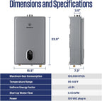 Westinghouse Tankless Water Heater Gas, 5.1 GPM 120,000 BTU Indoor Natural Gas Heater Whole House, Smart WiFi&App Control, CSA Certified, ±1°F Temperature Stability, Non-Condensing for 2-4 Fixtures