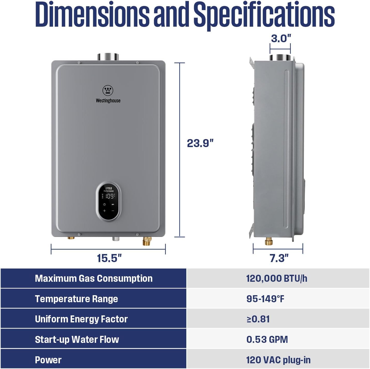 Westinghouse Tankless Water Heater Gas, 5.1 GPM 120,000 BTU Indoor Natural Gas Heater Whole House, Smart WiFi&App Control, CSA Certified, ±1°F Temperature Stability, Non-Condensing for 2-4 Fixtures