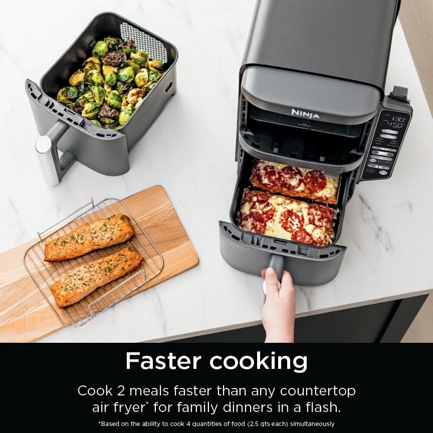 Ninja DoubleStack XL Smart Air Fryer, 2-Basket, 10 QT, 6-in-1, DoubleStack Technology Cooks 4 Foods at Once, Space Saving Design, Air Fry, Broil, Bake SL451