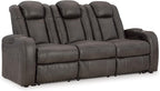 Signature Design by Ashley Fyne-Dyme Contemporary Power Reclining Sofa with USB Charging Ports and Adjustable Headrest, Brown