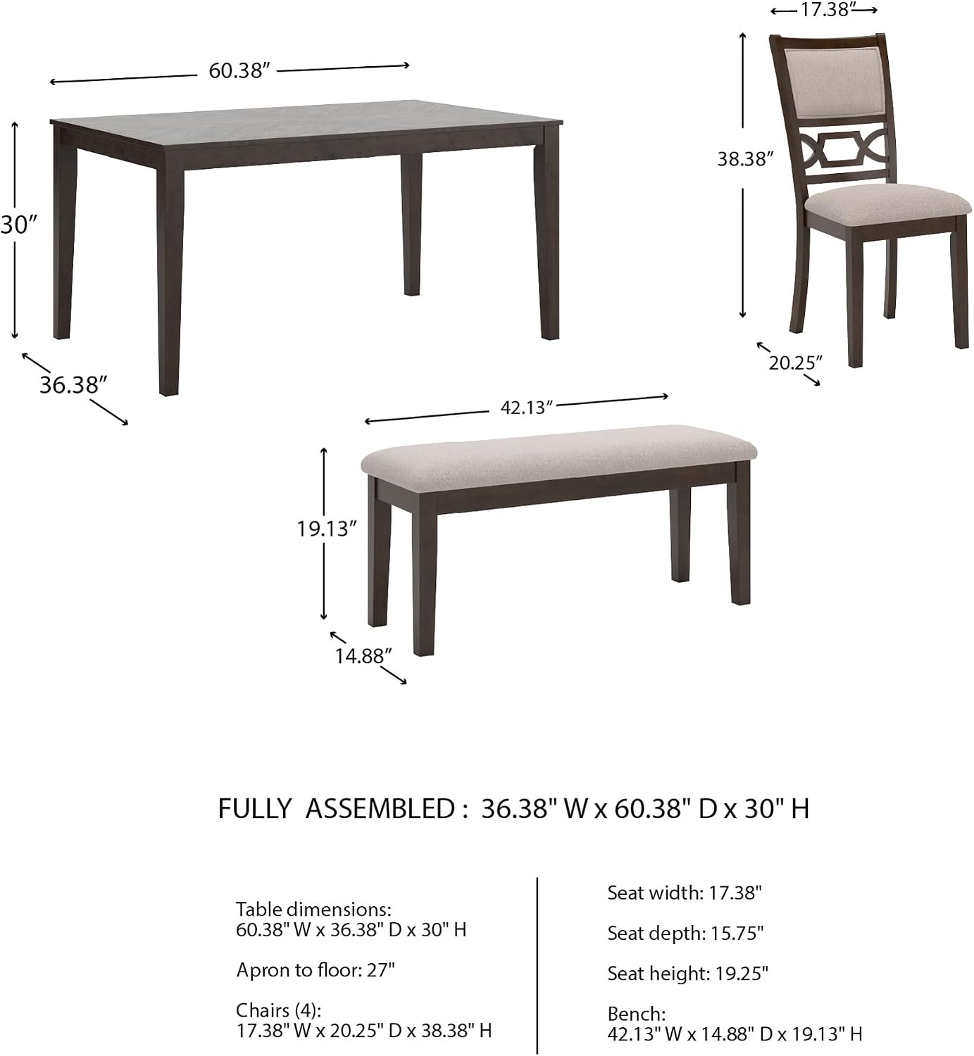 Signature Design by Ashley Langwest Dining Table Set for 6, Transitional 6-Piece Wood Kitchen Table and Chairs Set with Bench, Cushioned Seats, Cherry Brown