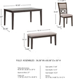 Signature Design by Ashley Langwest Dining Table Set for 6, Transitional 6-Piece Wood Kitchen Table and Chairs Set with Bench, Cushioned Seats, Cherry Brown