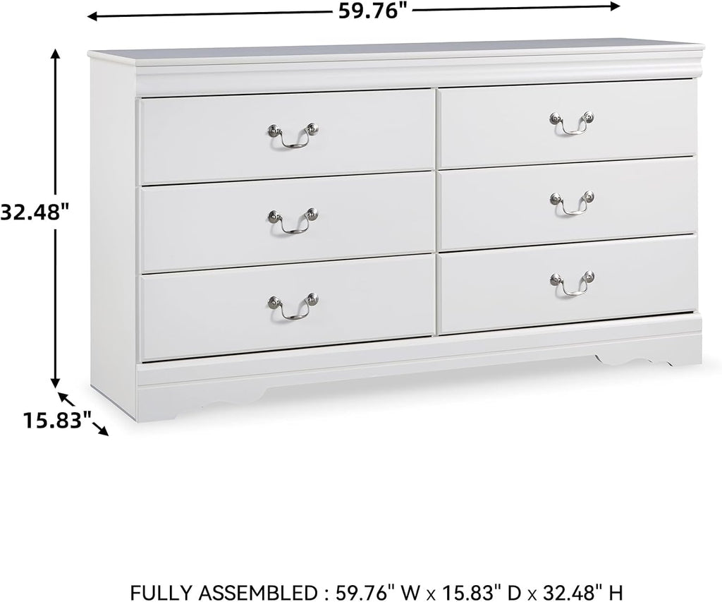 Signature Design by Ashley Anarasia Modern Glam Children's 6 Drawer Dresser, White