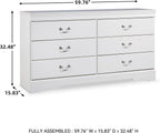 Signature Design by Ashley Anarasia Modern Glam Children's 6 Drawer Dresser, White