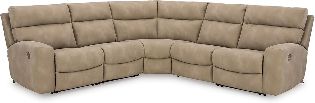 Signature Design by Ashley Next-Gen DuraPella 5-Piece Power Reclining Sectional, Modular L-Shaped Sofa with Zero Gravity Recline and Adjustable Headrest, Water Resistant Faux Leather Couch, Sand
