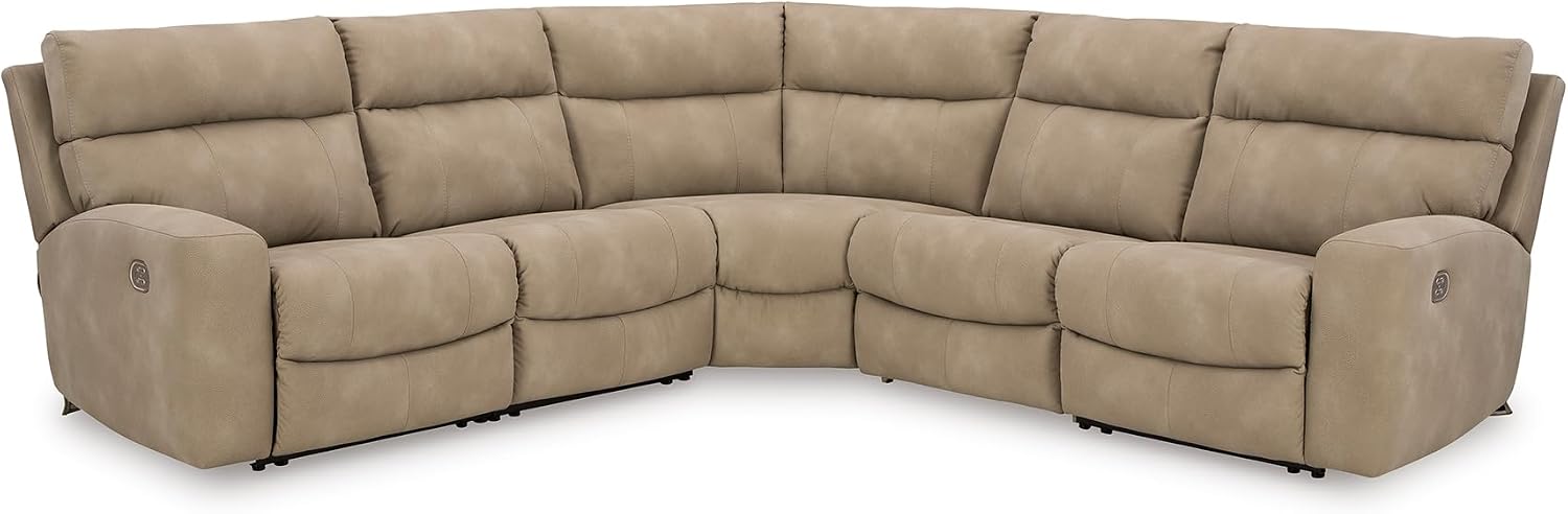 Signature Design by Ashley Next-Gen DuraPella 5-Piece Power Reclining Sectional, Modular L-Shaped Sofa with Zero Gravity Recline and Adjustable Headrest, Water Resistant Faux Leather Couch, Sand