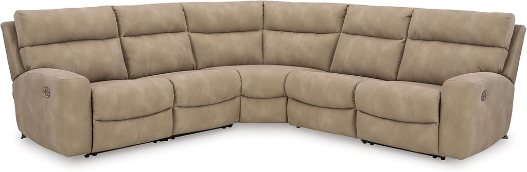 Signature Design by Ashley Next-Gen DuraPella 5-Piece Power Reclining Sectional, Modular L-Shaped Sofa with Zero Gravity Recline and Adjustable Headrest, Water Resistant Faux Leather Couch, Sand