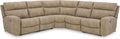 Signature Design by Ashley Next-Gen DuraPella 5-Piece Power Reclining Sectional, Modular L-Shaped Sofa with Zero Gravity Recline and Adjustable Headrest, Water Resistant Faux Leather Couch, Sand
