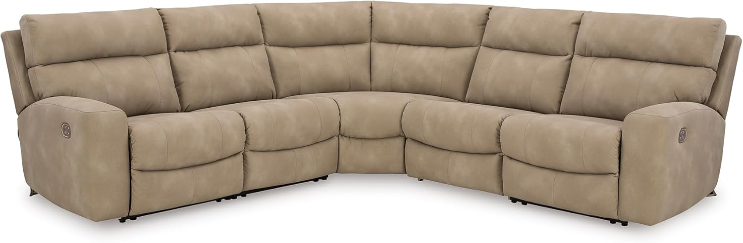 Signature Design by Ashley Next-Gen DuraPella 5-Piece Power Reclining Sectional, Modular L-Shaped Sofa with Zero Gravity Recline and Adjustable Headrest, Water Resistant Faux Leather Couch, Sand