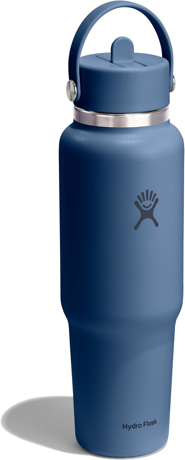 Hydro Flask Travel Water Bottle - Insulated Stainless Steel - Wide Straw Lid, Non Spill, Leakproof in 40 Oz Harbor Blue