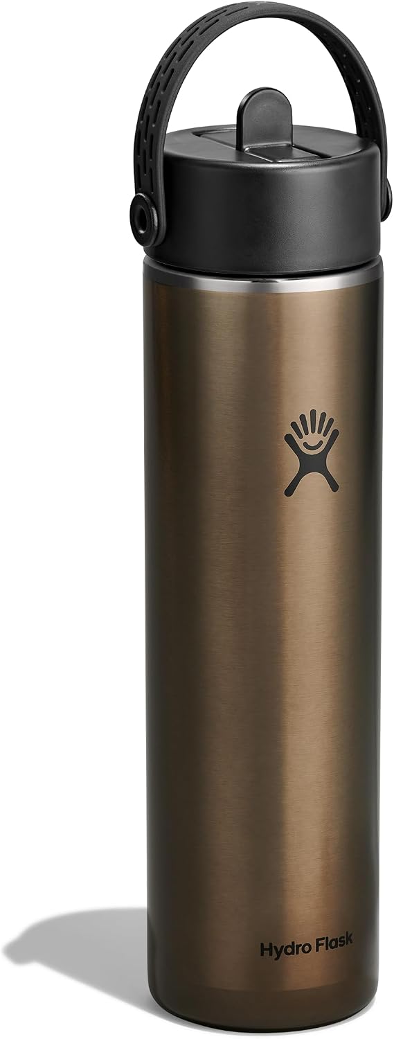 Hydro Flask 24 Oz Lightweight Wide Straw Lid - Insulated Stainless Steel Water Bottle - Hiking, Commuting Obsidian