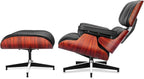Luxury Top Black Grain Leather Mid Century Chaise Lounge Chair with Ottoman, Premium Handcrafted Walnut Wood, Ergonomic Modern Accent Chair for Living Room Office