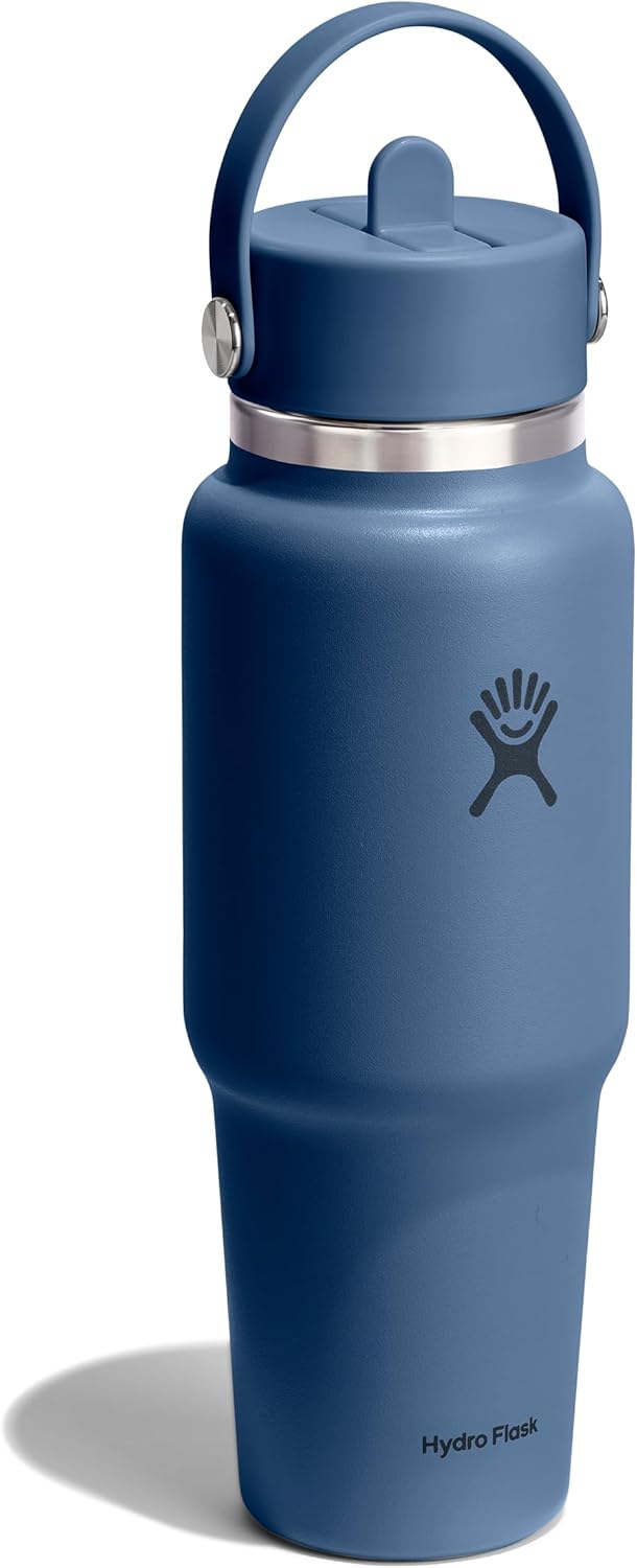 Hydro Flask Travel Water Bottle - Insulated Stainless Steel - Wide Straw Lid, Non Spill, Leakproof in 32 Oz Harbor Blue