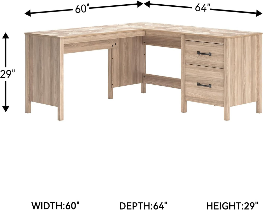 Signature Design by Ashley Battelle Scandinavian 60" Home Office Desk with Return, Drawer and Cabinet, Light Brown