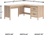 Signature Design by Ashley Battelle Scandinavian 60" Home Office Desk with Return, Drawer and Cabinet, Light Brown