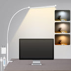 Voncerus LED Desk Lamp with Clamp, Eye-Caring Clip on Lights for Home Office, 3 Modes 10 Brightness, Long Flexible Goose-Neck, Metal, Swing Arm Architect Task Table Lamps with USB Adapter, Black