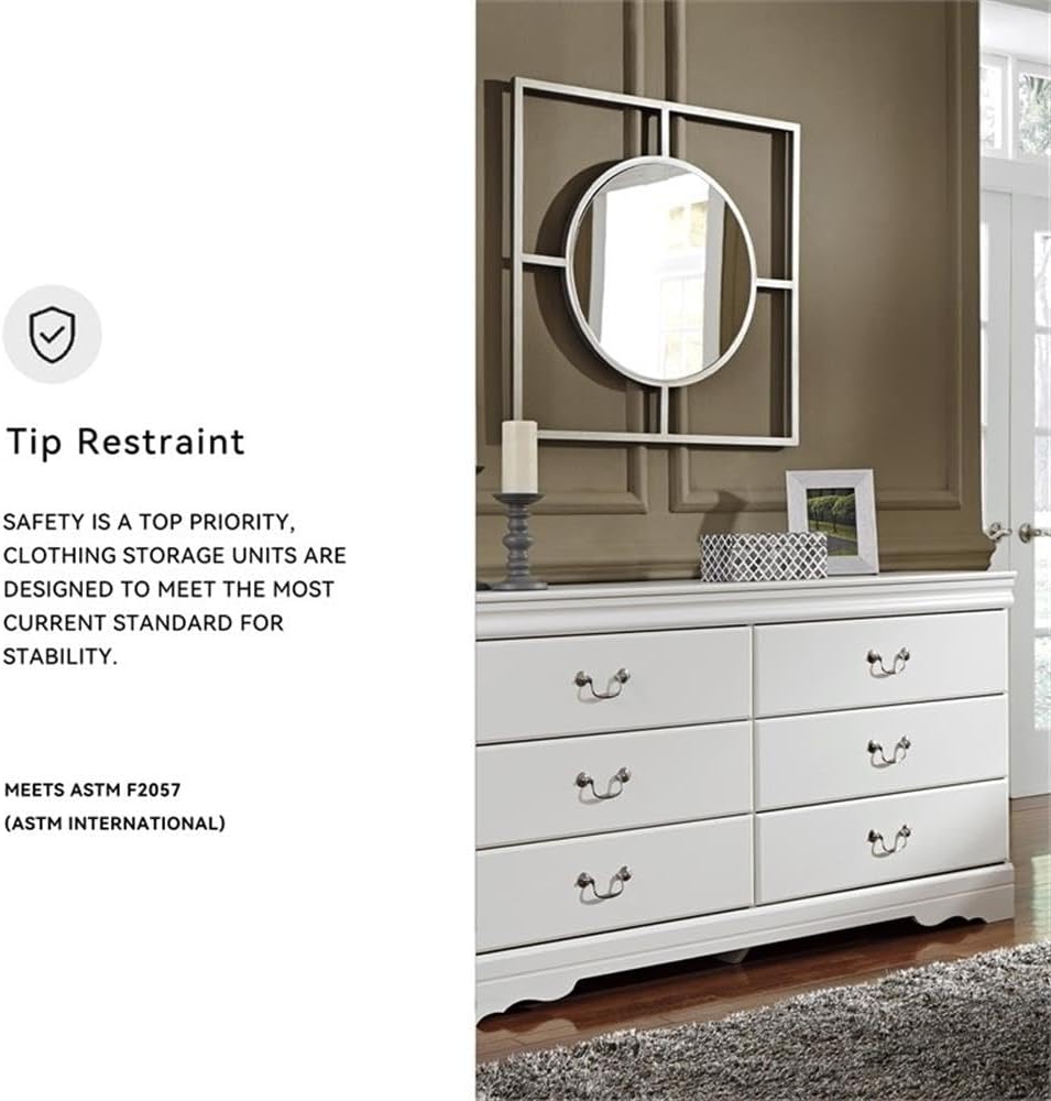 Signature Design by Ashley Anarasia Modern Glam Children's 6 Drawer Dresser, White