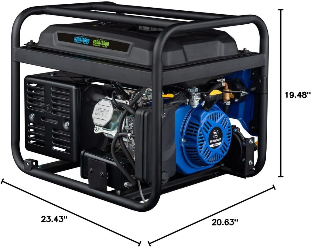 Westinghouse WGen5300DF Dual Fuel Home Backup Portable Generator, 6600 Watts, Remote Electric Start with Auto Choke, Transfer Switch Ready, RV Ready