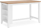 Signature Design by Ashley Gesthaven 60" Counter Height Dining Table with 3 Storage Shelves, Butcher Block Veneer Top, Ideal for Kitchens or Workspaces, White/Natural