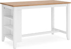 Signature Design by Ashley Gesthaven 60" Counter Height Dining Table with 3 Storage Shelves, Butcher Block Veneer Top, Ideal for Kitchens or Workspaces, White/Natural