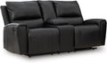 Signature Design by Ashley Glassmere Contemporary Leather Match Reclining Loveseat with Console, 2 Cup Holders and Storage, Black
