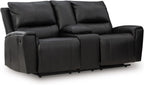 Signature Design by Ashley Glassmere Contemporary Leather Match Reclining Loveseat with Console, 2 Cup Holders and Storage, Black