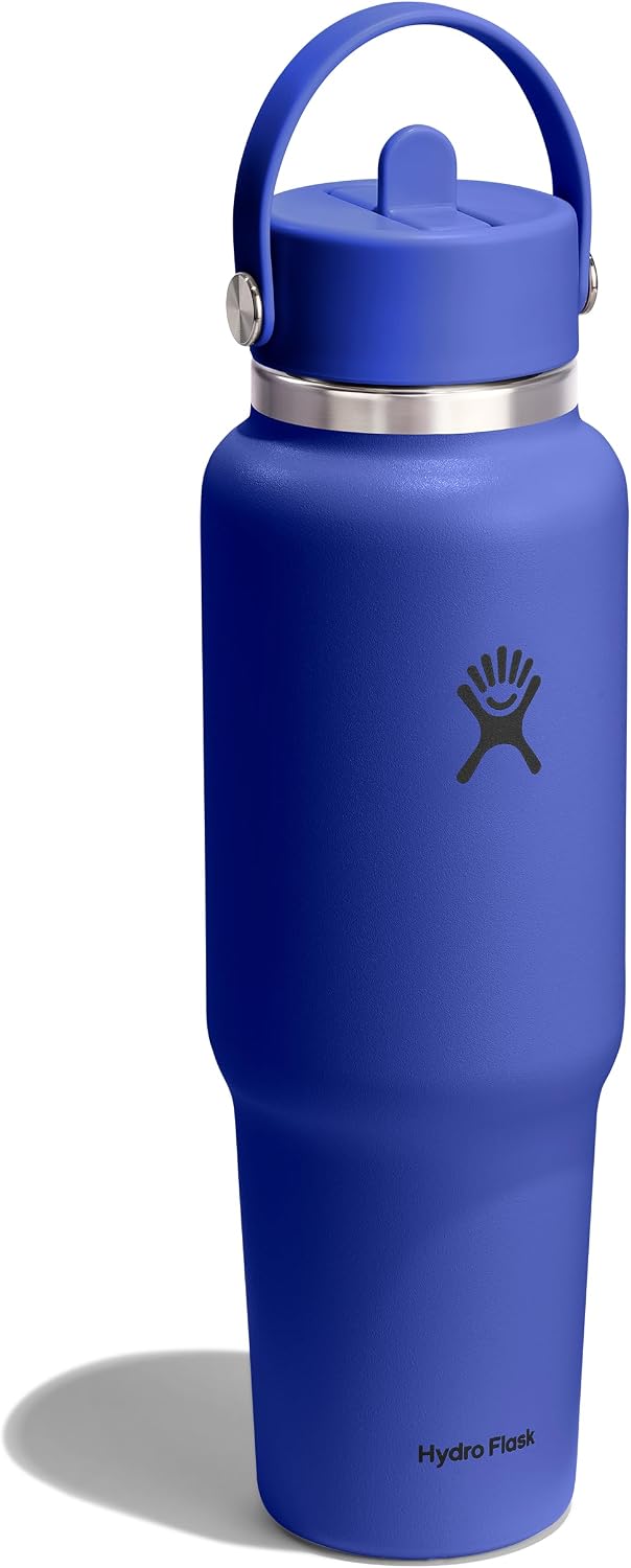 Hydro Flask Travel Water Bottle - Insulated Stainless Steel - Wide Straw Lid, Non Spill, Leakproof in 40 Oz Capri Blue