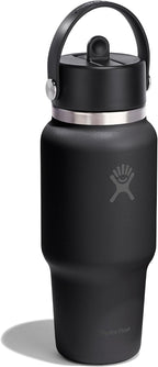 Hydro Flask Travel Water Bottle - Insulated Stainless Steel - Wide Straw Lid, Non Spill, Leakproof in 24 Oz Tonal Black