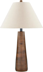 Signature Design by Ashley Danset Wood Table Lamp, 30 Inch Tall Living Room Light with Empire Hardback Fabric Shade, Contemporary Bedside Lighting, Brown