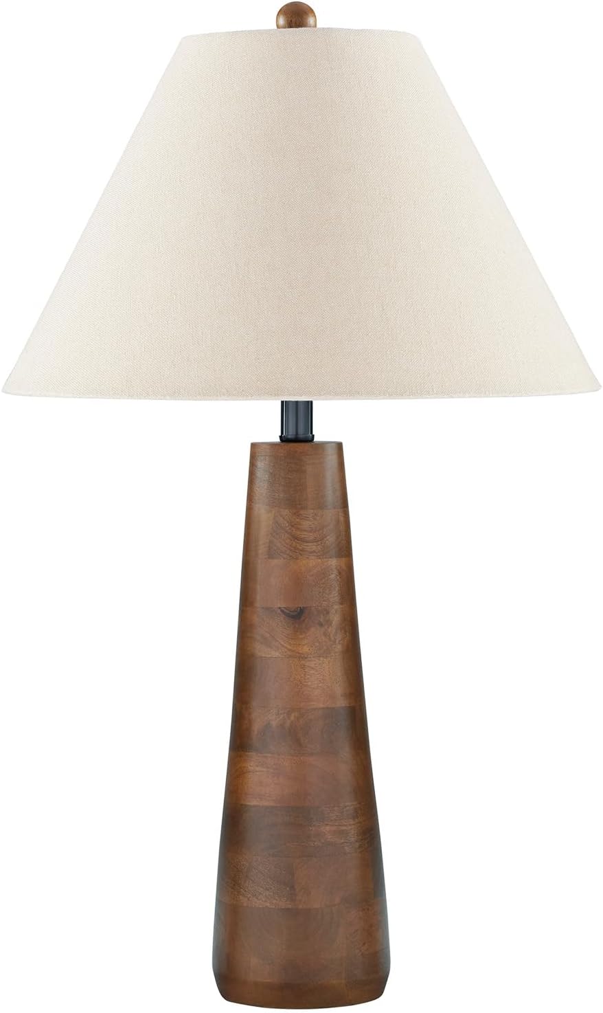 Signature Design by Ashley Danset Wood Table Lamp, 30 Inch Tall Living Room Light with Empire Hardback Fabric Shade, Contemporary Bedside Lighting, Brown