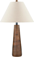 Signature Design by Ashley Danset Wood Table Lamp, 30 Inch Tall Living Room Light with Empire Hardback Fabric Shade, Contemporary Bedside Lighting, Brown