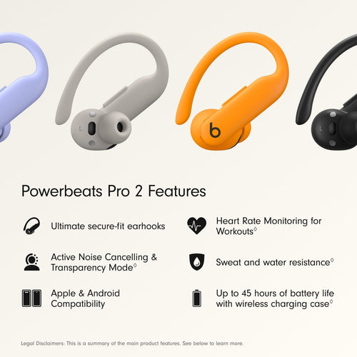Beats Powerbeats Pro 2 - سماعات أذن لاسلكية مانعة للضوضاء للتمارين الرياضية مع خطاطيف أذن آمنة التثبيت، بطارية تصل إلى 45 ساعة مع علبة شحن، مقاومة للعرق والماء، مراقبة معدل ضربات القلب - برتقالي كهربائي
