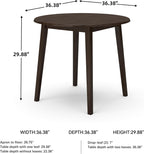 Signature Design by Ashley Hammis Round Dining Room Drop Leaf Table, Seats up to 4, Hinged Drop Leaves, Wood, 36.38" W x 36.38" D x 29.88" H, Dark Brown