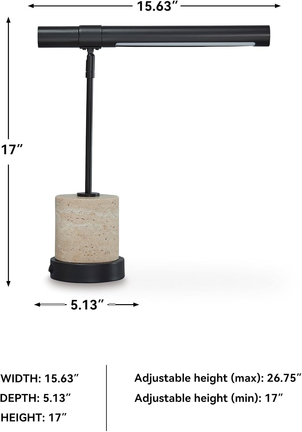 Signature Design by Ashley Vinmour Desk Lamp with USB-C Port, Adjustable Height Metal Task Light, Beige Travertine Stone Base, Contemporary Lighting for Home Office Workspaces, Brown/Beige