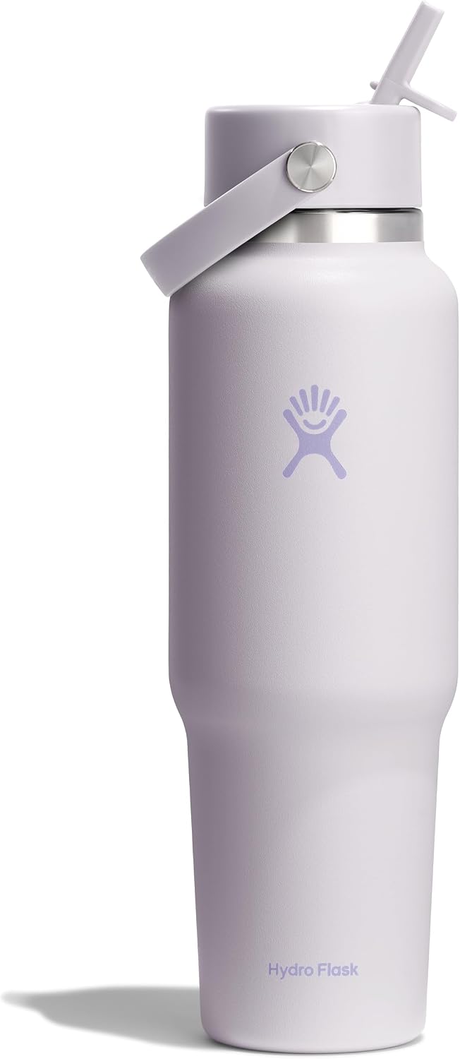 Hydro Flask Travel Water Bottle - Insulated Stainless Steel - Wide Straw Lid, Non Spill, Leakproof in 40 Oz Cloud Pink